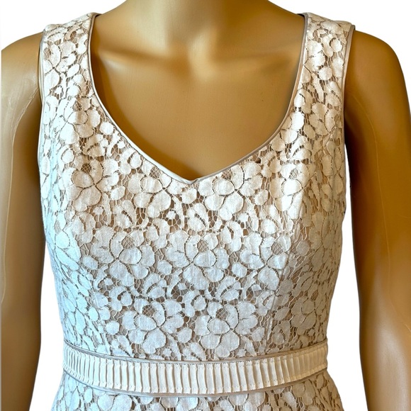 White House Black Market Cream & Beige Lace Top Size 0 - Picture 3 of 4